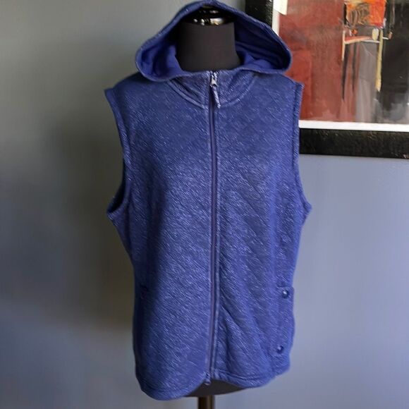 Talbots sparkle navy quilted knit zipper front hoodie vest. NWT. pXL. - Picture 1 of 7